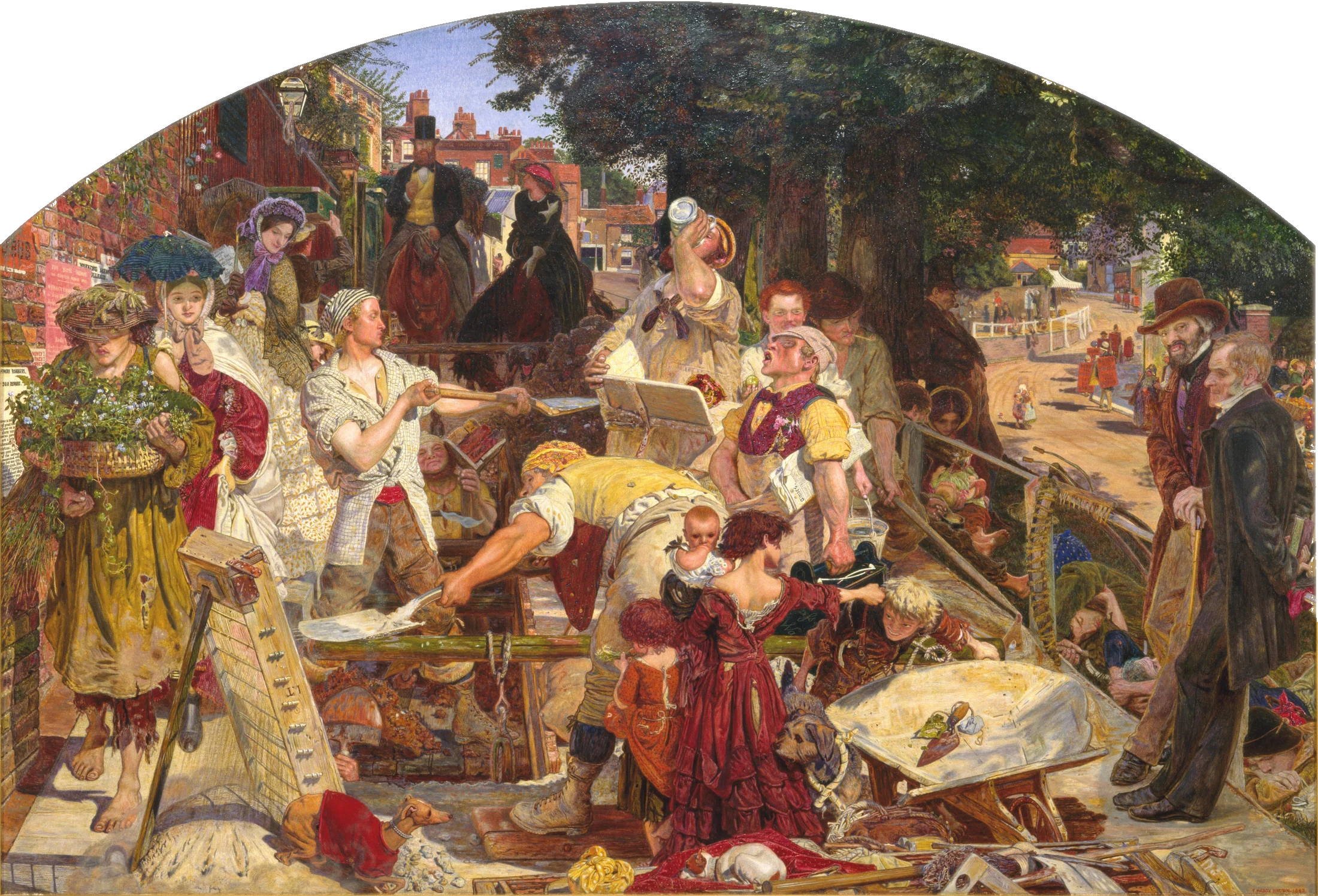 Work, an 1865 painting by Ford Madox Brown depicting Victorian laborers and society on a Hampstead street