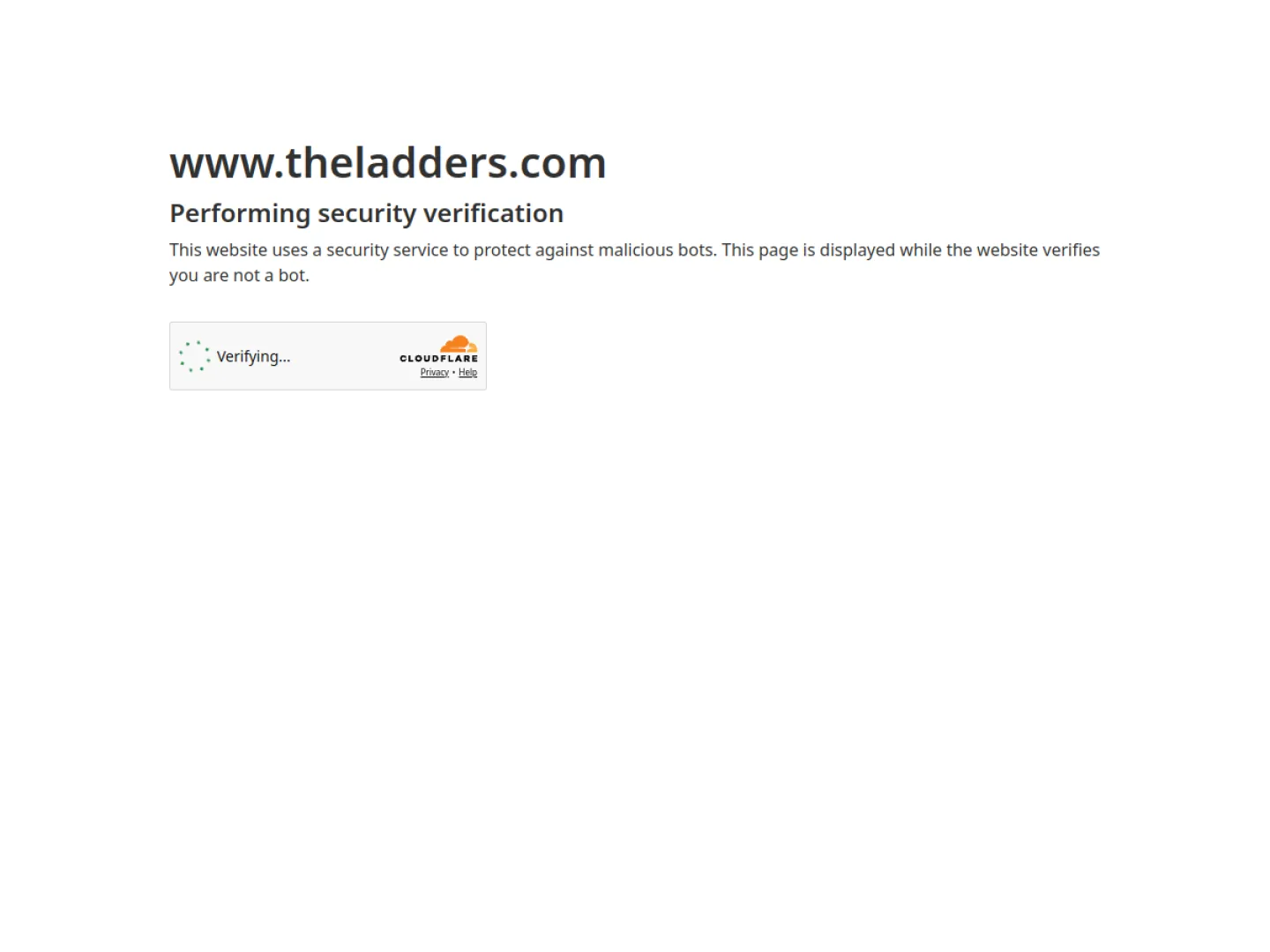 The Ladders website displaying a Cloudflare security verification screen with a Verifying spinner